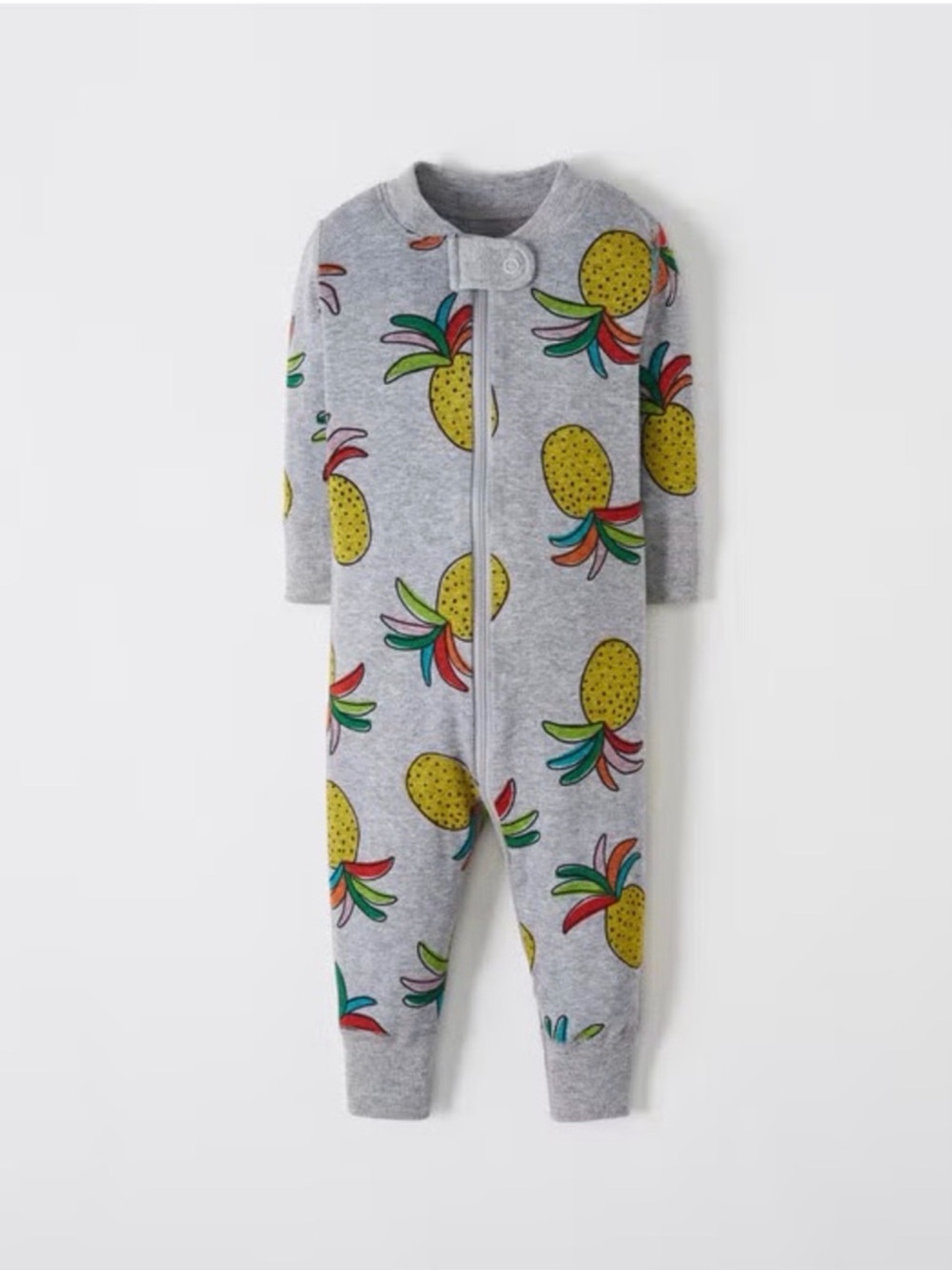 Hanna Andersson Grey Pineapple party-Print Zip One-Piece pjs